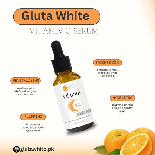 Vitamin C Serum for Face Glowing & Dark Spots | Gluta White Vitamin C 16% Serum | Best Quality Skin Care Serum | Serum For Glowing Serum - 30 ml
