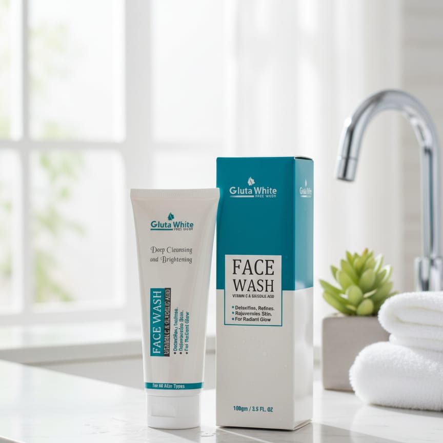 Gluta White Face Wash – Deep Cleansing & Brightening with Vitamin C & Glycolic Acid | Detoxifies, Refines & Rejuvenates Skin for Radiant Glow (100g)